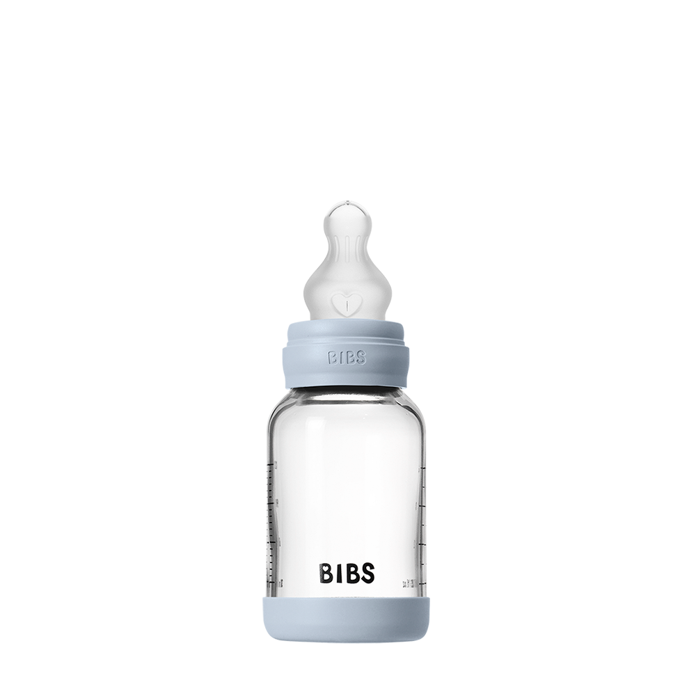 Baby Glass Bottle Set 120ml Silicone - Baby Blue