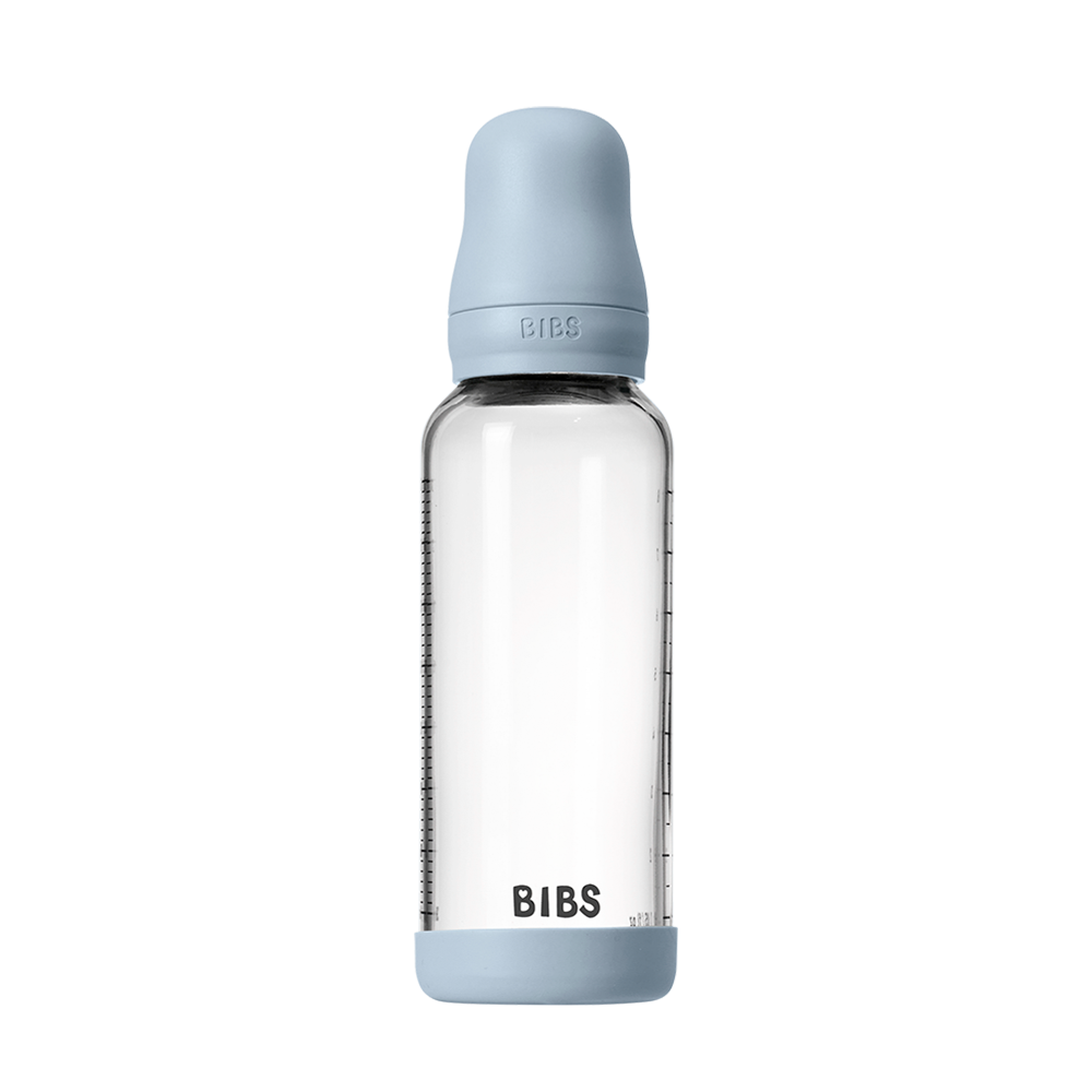 Baby Glass Bottle Set 240ml Silicone - Baby Blue