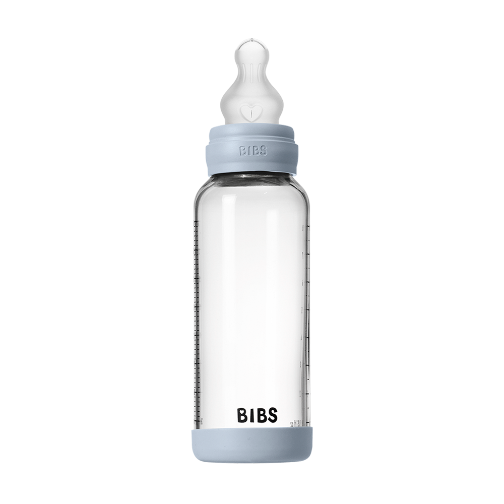 Baby Glass Bottle Set 240ml Silicone - Baby Blue