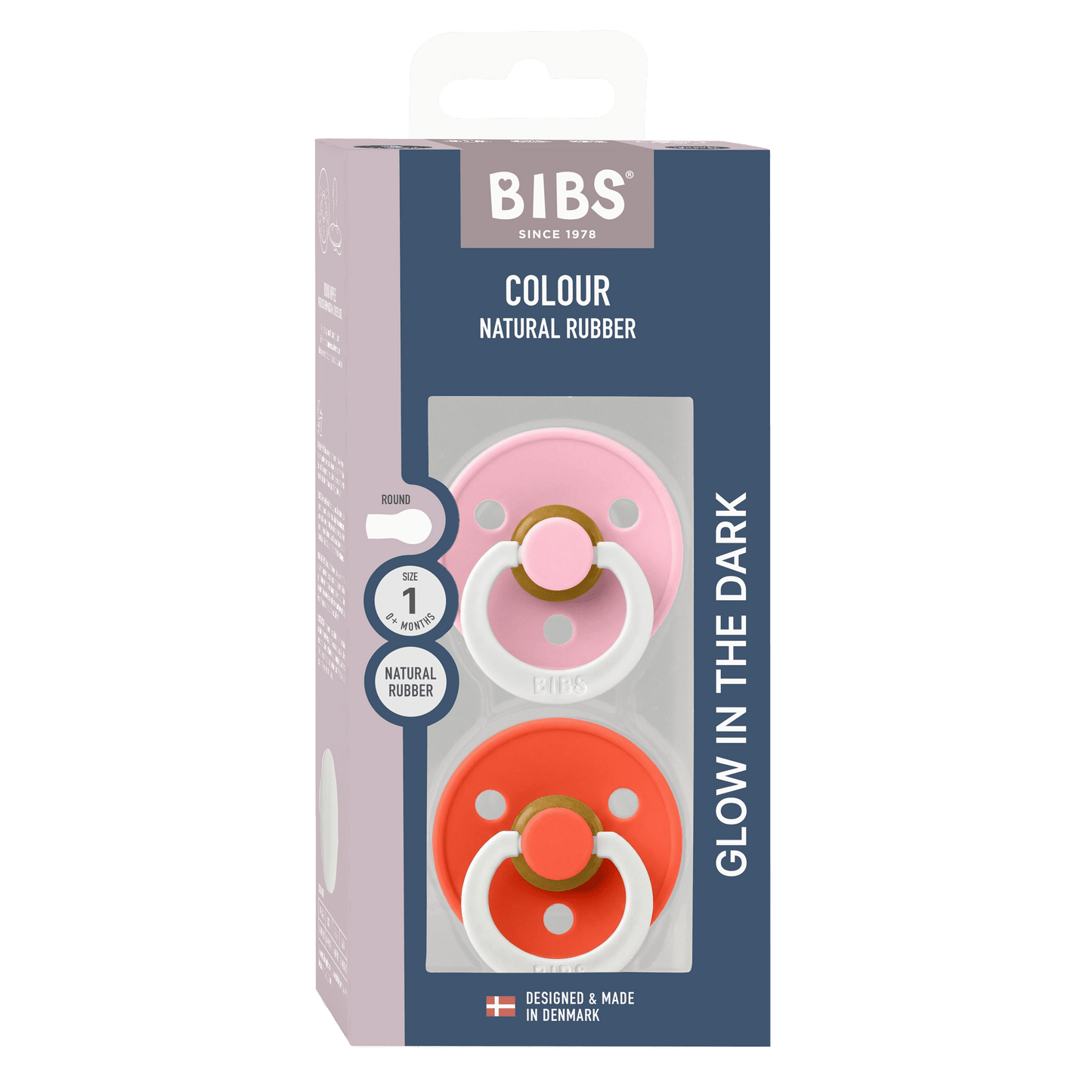 Colour GLOW Pacifiers 2 Pack - Baby Pink/Tango