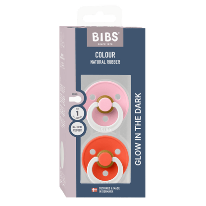 Colour GLOW Pacifiers 2 Pack - Baby Pink/Tango