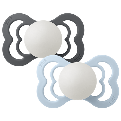 Supreme GLOW Pacifiers 2 Pack - Iron/Baby Blue