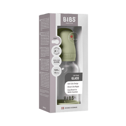 Baby Glass Bottle Set 120ml Silicone - Sage