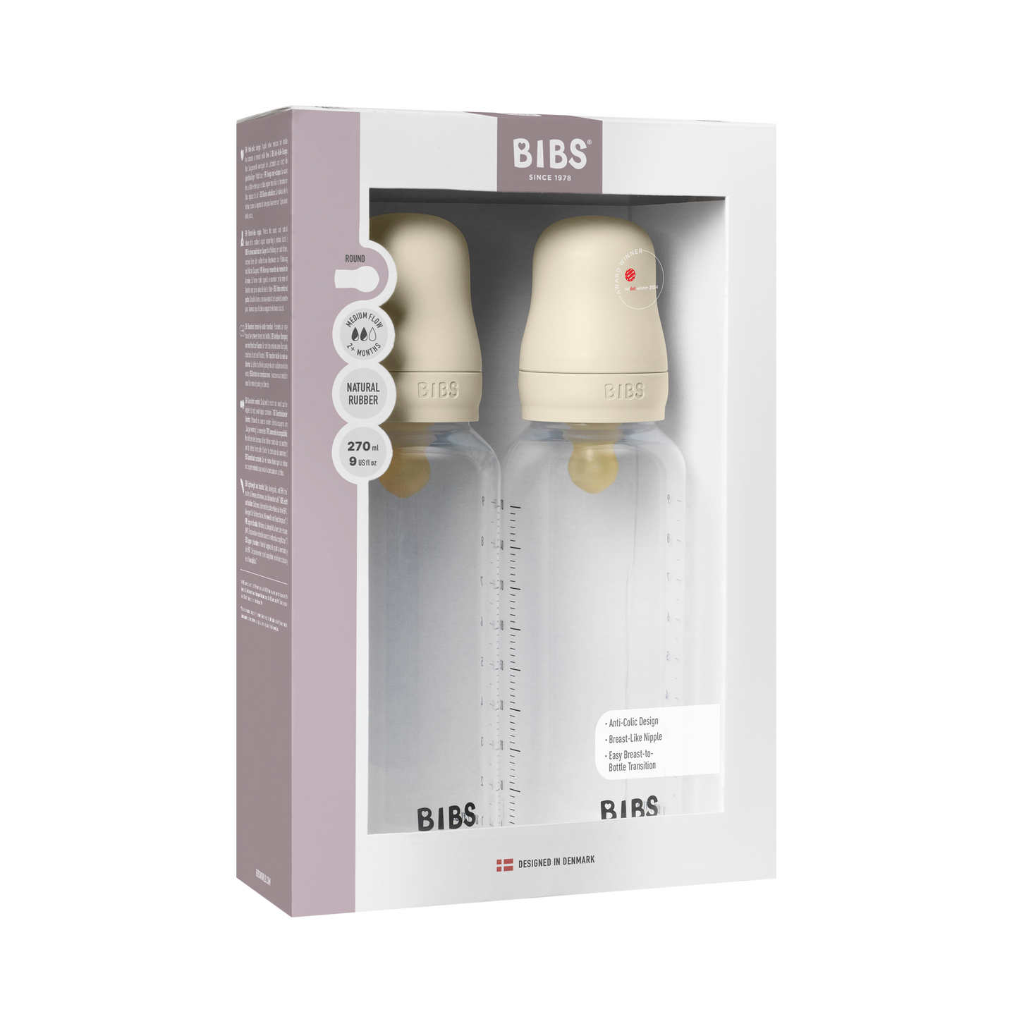 Baby BPA-Free PP Bottle Set 270ml 2 Pack Latex - Ivory