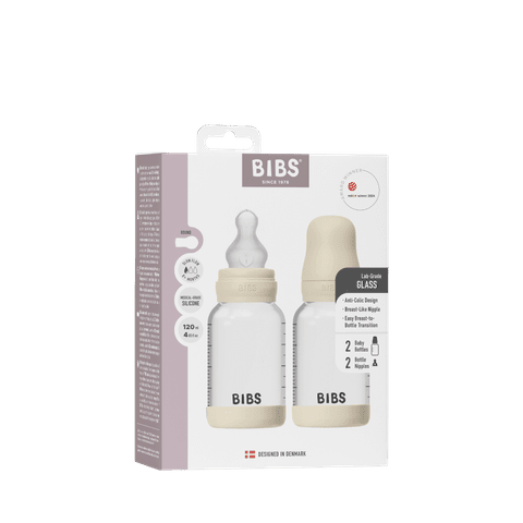 Lot de 2 biberons en verre de 120 ml avec tétine en silicone - Ivoire