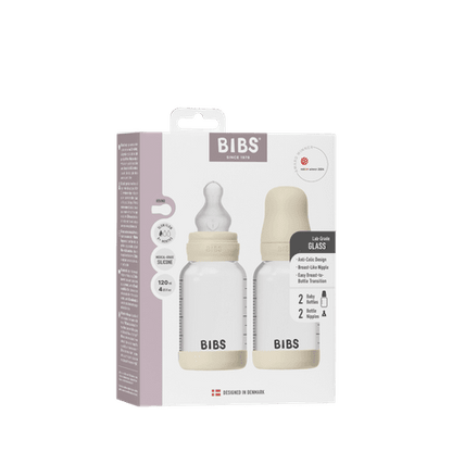 Lot de 2 biberons en verre de 120 ml avec tétine en silicone - Ivoire