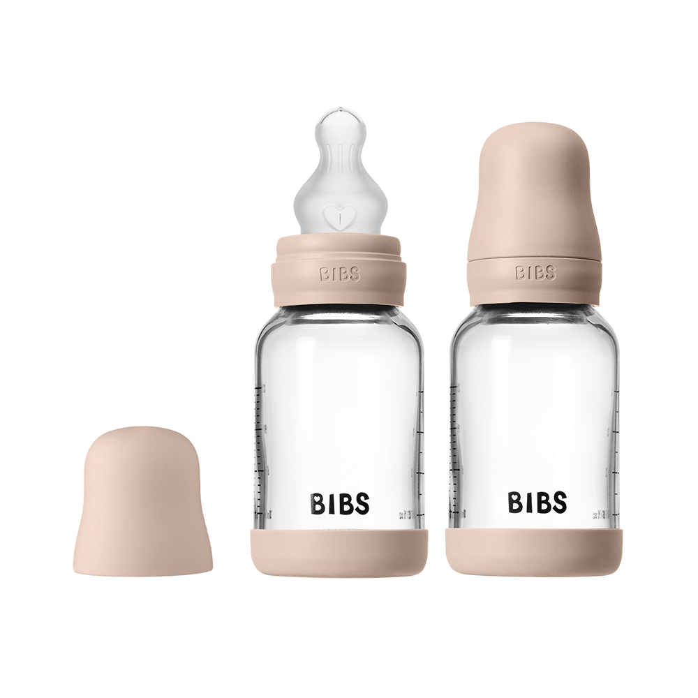 Baby Glass Bottle Set 120ml 2 Pack Silicone - Blush - BIBS