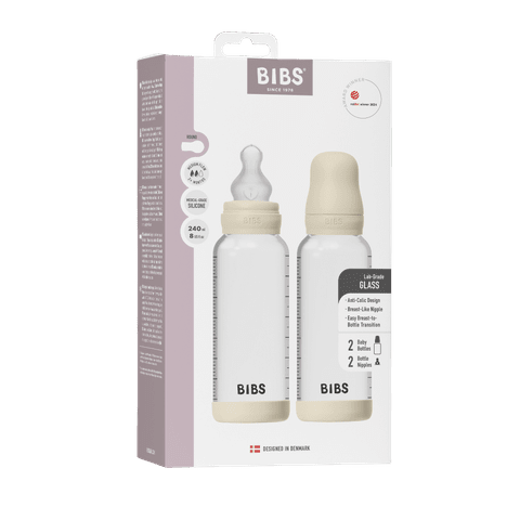 Lot de 2 Biberons en Verre 240 ml avec Tétine en Silicone - Ivoire