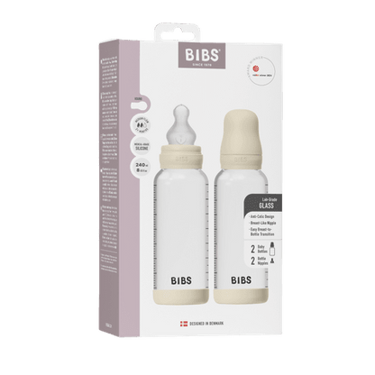 Lot de 2 Biberons en Verre 240 ml avec Tétine en Silicone - Ivoire