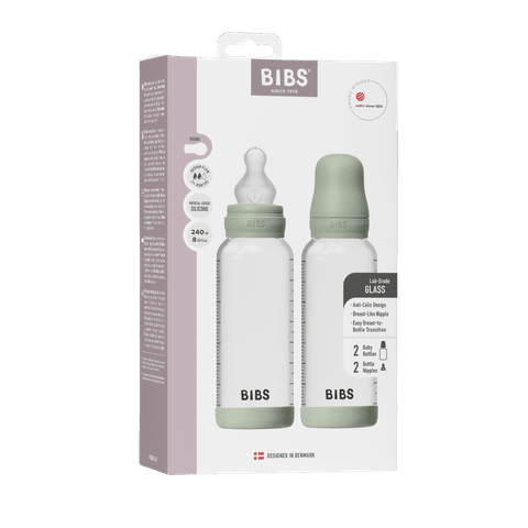Lot de 2 Biberons en Verre 240ml avec Tétines en Silicone - Sauge