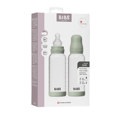 Lot de 2 Biberons en Verre 240ml avec Tétines en Silicone - Sauge