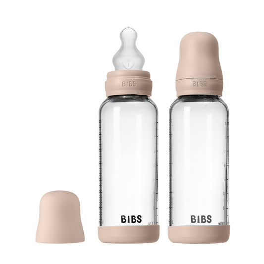 Baby Glass Bottle Set 240ml 2 Pack Silicone - Blush - BIBS