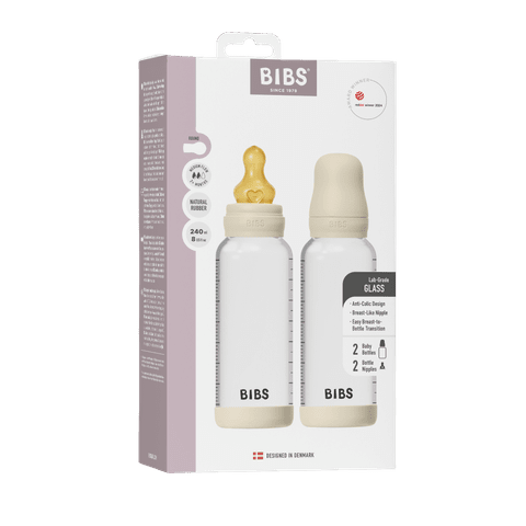 Set de 2 Biberons en Verre 240ml en Latex - Ivoire