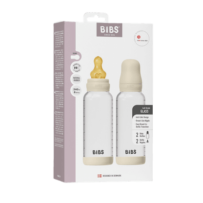 Set de 2 Biberons en Verre 240ml en Latex - Ivoire