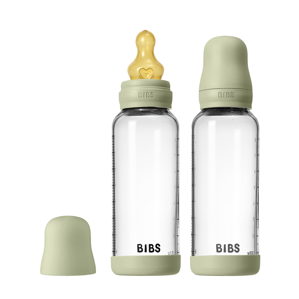 Baby Glass Bottle Set 240ml 2 Pack Latex - Sage - BIBS
