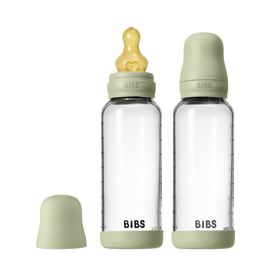 Baby Glass Bottle Set 240ml 2 Pack Latex - Sage - BIBS