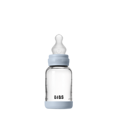 Baby Glass Bottle Set 120ml Silicone - Baby Blue
