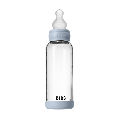 Baby Glass Bottle Set 240ml Silicone - Baby Blue